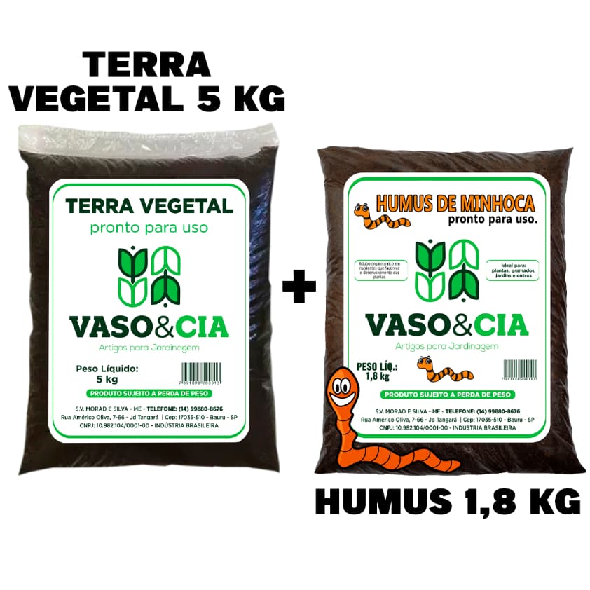 Kit - Terra Vegetal 5 kg + Adubo Orgânico Humus 1.8 kg - Vasos Plantas e Jardins - Vaso e Cia