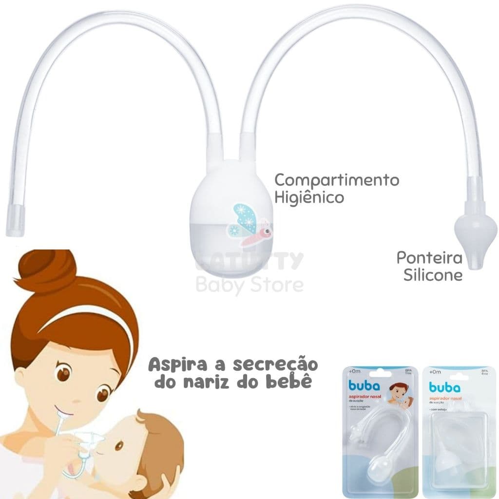 Aspirador Nasal de Sucção Buba Ponta Silicone Aspira Secreção Nariz Bebê Alivio Imediato Congestão