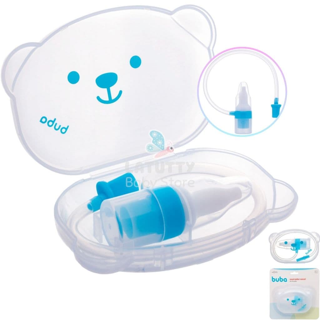 Aspirador Nasal com Estojo Ursinho Buba Higiênico e Prático Pontas Silicone Alivia Nariz Bebê