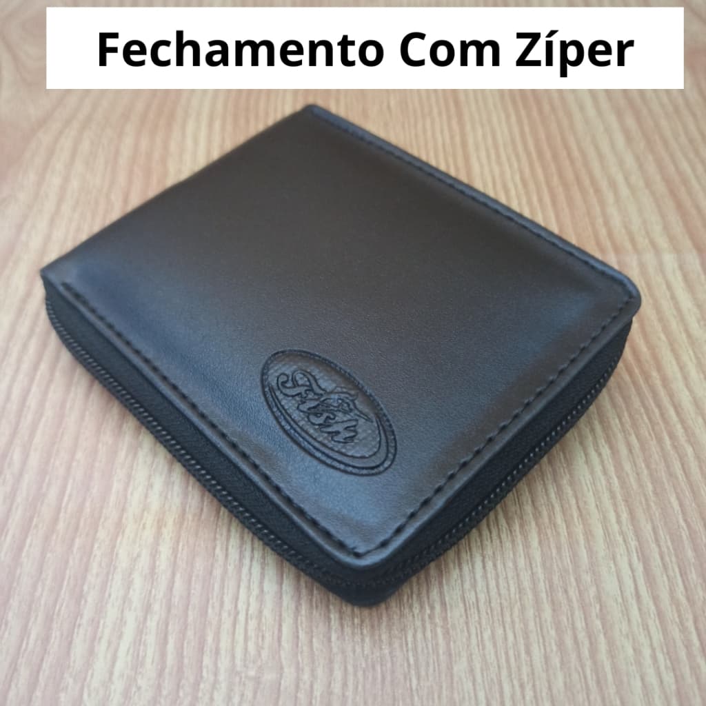 Carteira Masculina Zíper Sintética Compacta Cartões CNH Cédulas Moedas - Envio Imediato