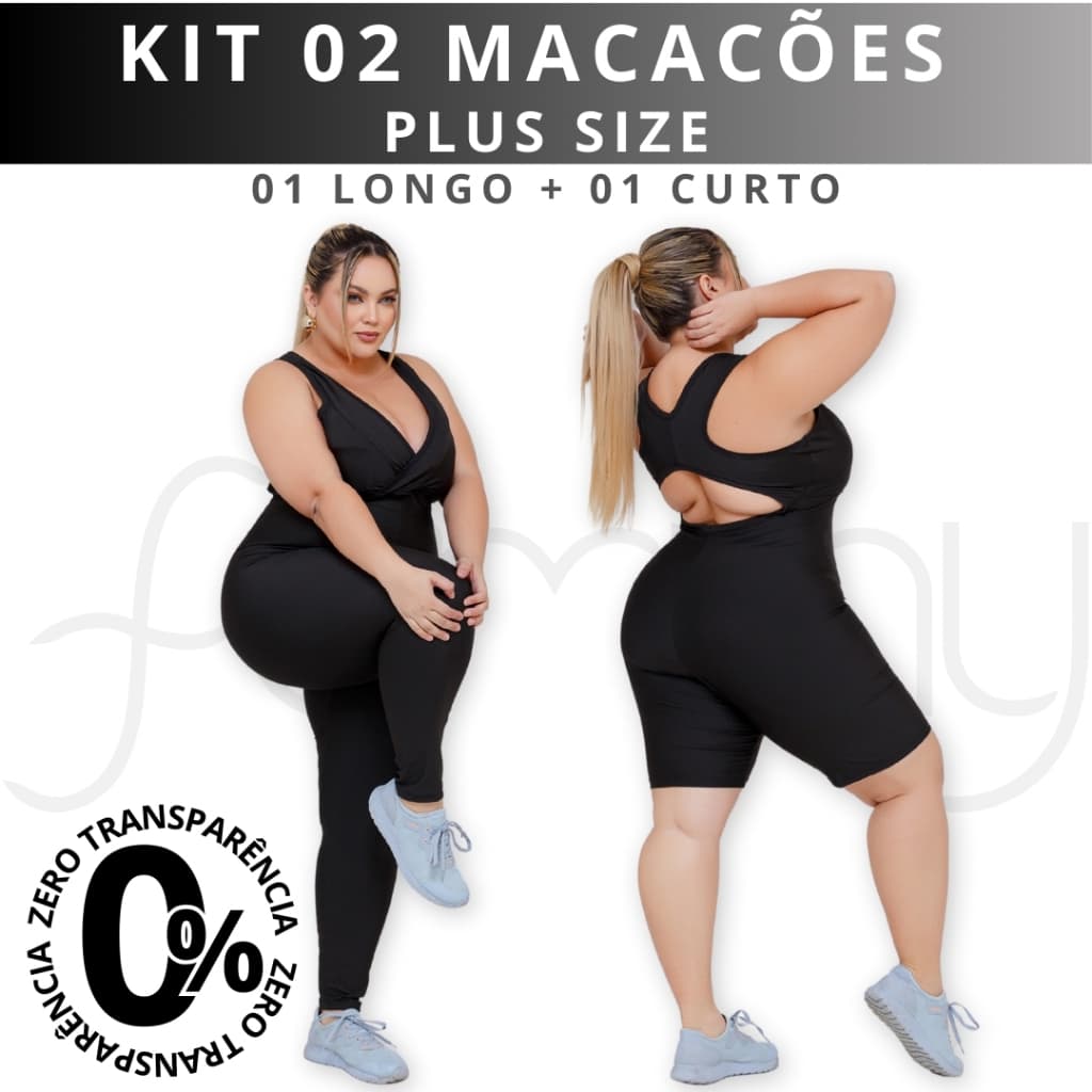 PLUS SIZE Kit 2 Macacão Fitness-  CURTO (SHORT) e LONGO (CALÇA)