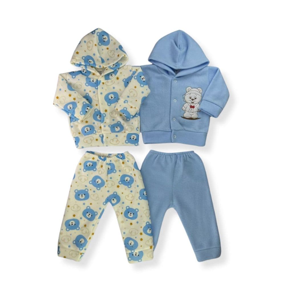 Kit C/2 - Conjuntos Soft Liso e Estampado Com Capuz Menino e Menina