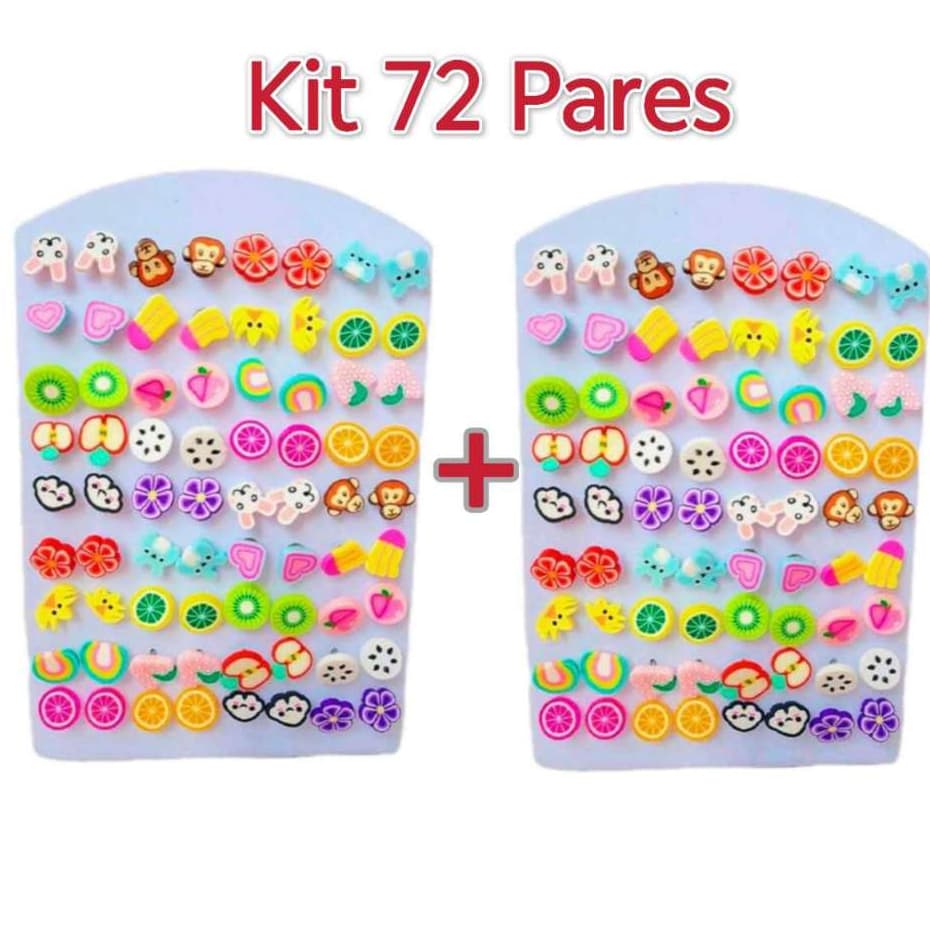 Kit de Brincos Infantil Fruta/animal Resina Acrílico colorido