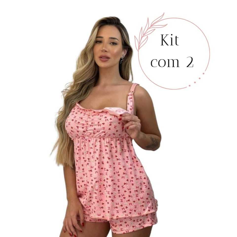 Kit com 2 Baby Doll Amamentação Pós Parto Lactante