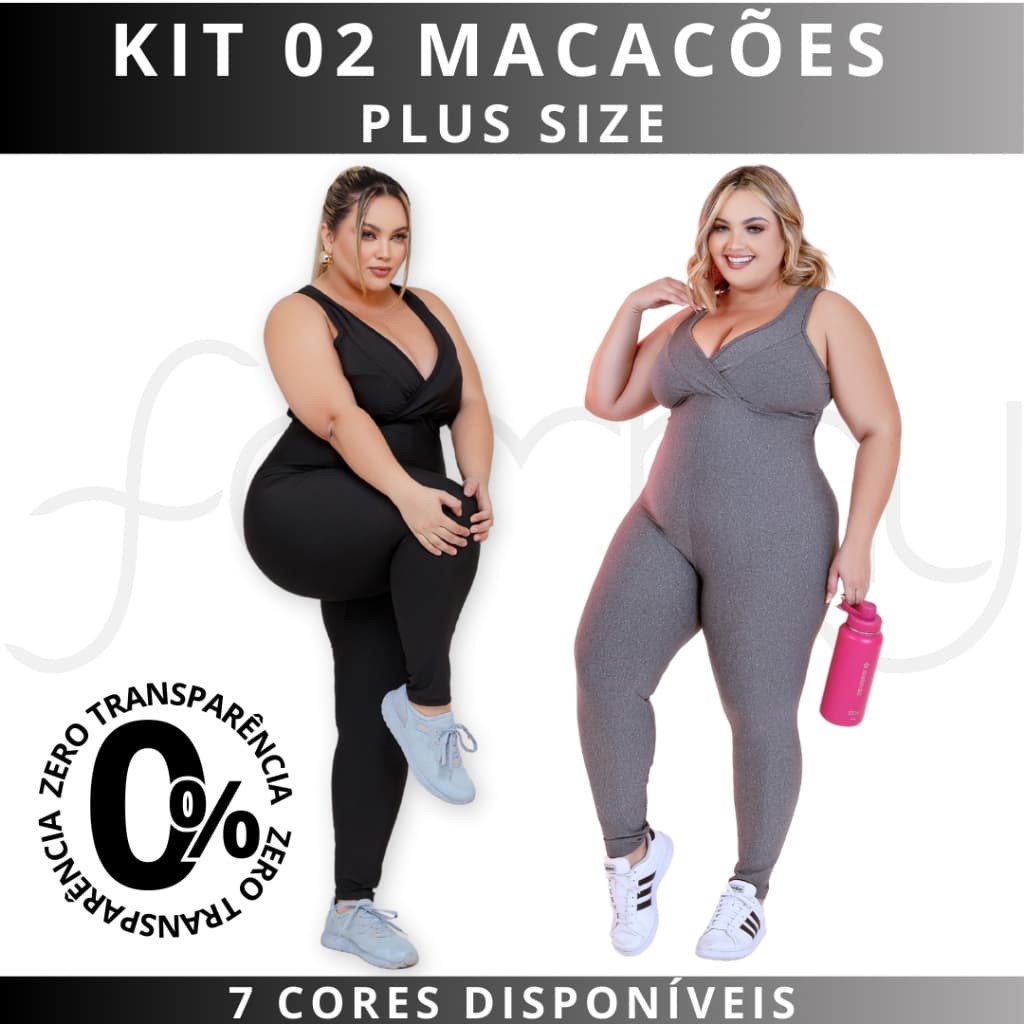 KIT 2 PLUS SIZE Macacão Longo Legg Fitness Academia (BOJO REMOVÍVEL) ZERO TRANSPARENCIA