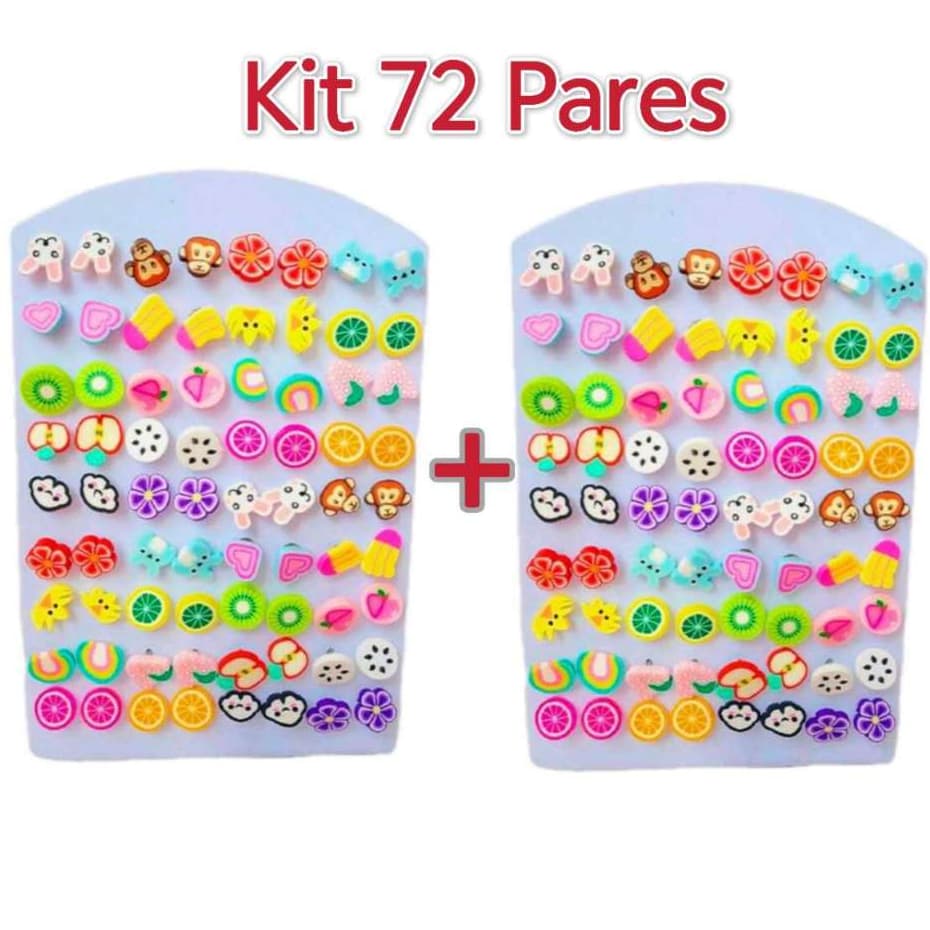 Kit de Brincos Infantil Fruta/animal Resina Acrílico colorido atacado