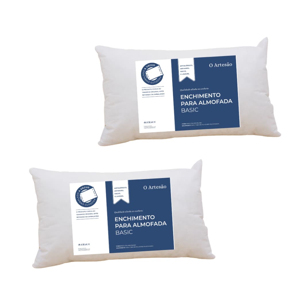 Kit 2 Refil Enchimento Almofada 30x50 Fibra Siliconada Macia Antialérgica Lavável baguete rinzeira