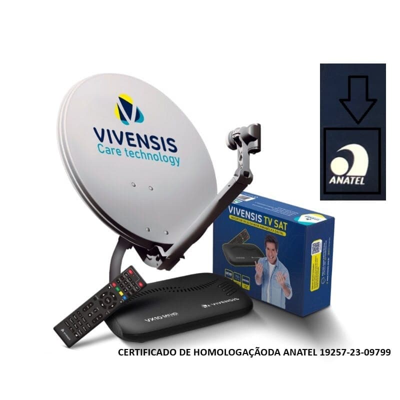 KIT RECEPTOR DIGITAL VX 10 VIVENSIS, ANTENA, LNBF KU, CABOS E CONECTORES