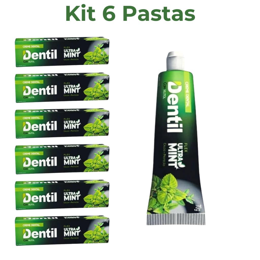 Kit 6 Creme Dental Dentil Ultra Mint Com Xilitol Sem Flúor Menta Refrescância Total
