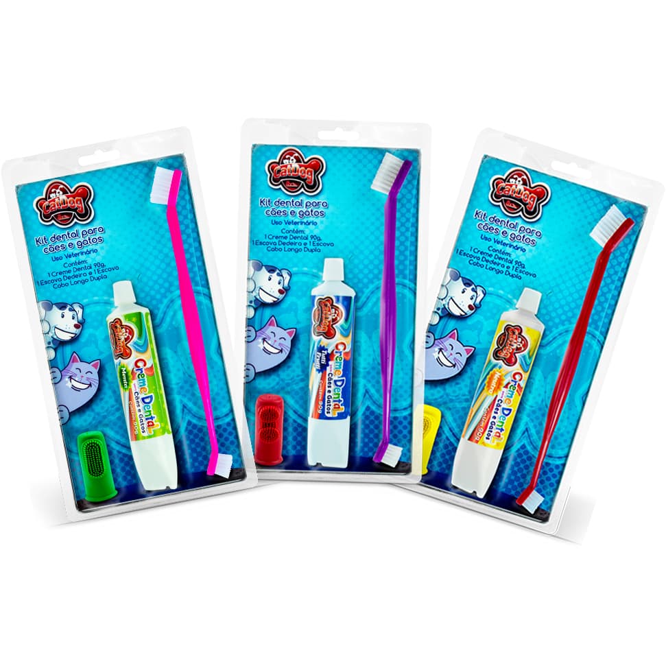 Kit Higiene Dental para Cães e Gatos 3 Peças Sabores