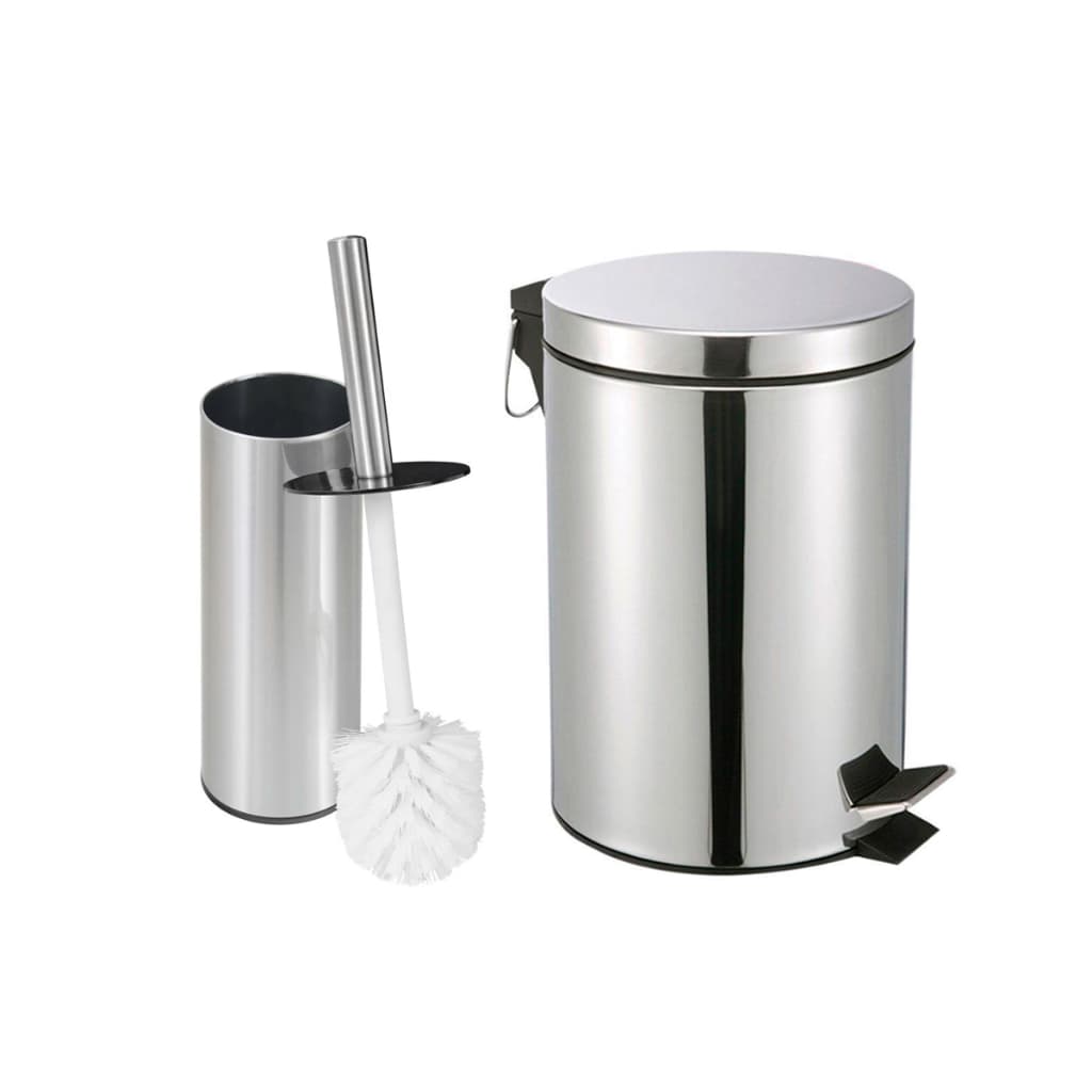 Kit Lixeira 3 litros Inox + Escova Sanitária Inox para Banheiro