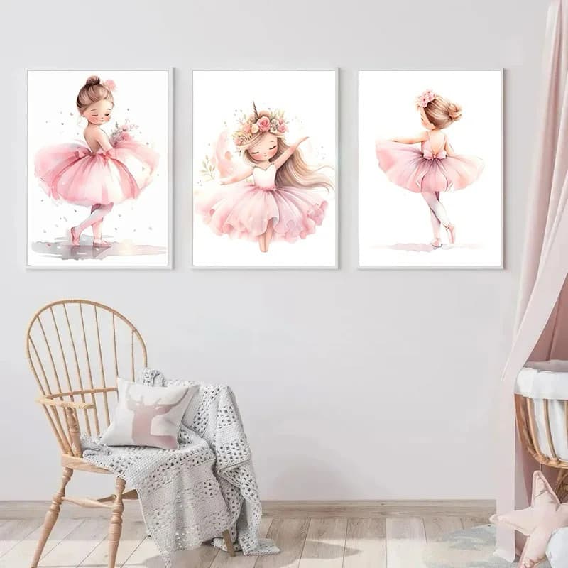 Quadro decorativos 3 Peças 40x60 Bailarinas Rosas