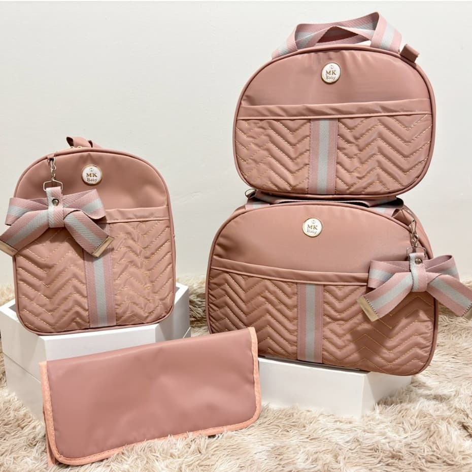 Kit Bolsa Maternidade com mochila laço e trocador 4 peças menino/menina