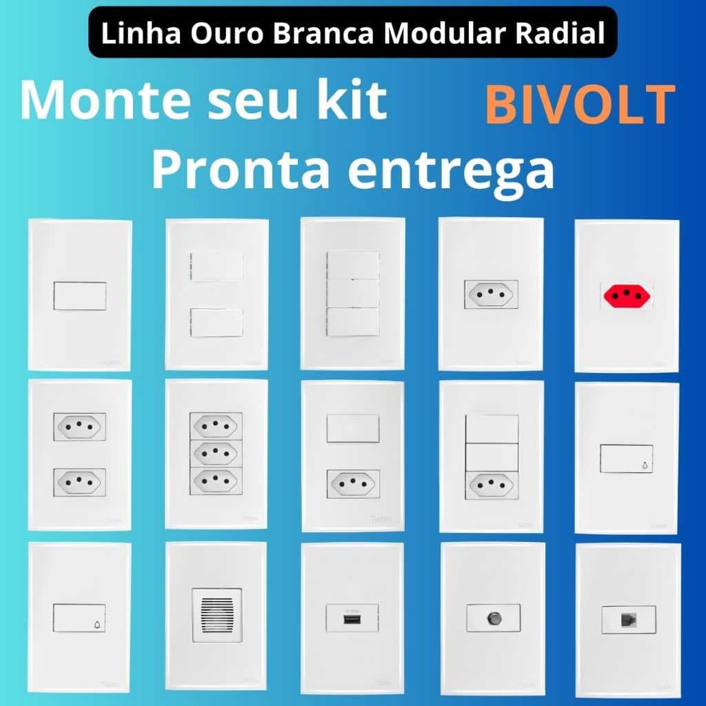 Tomada Interruptor 10A 20A Linha Ouro Branca Modular RADIAL Tomada Apagador Paralelo Simples