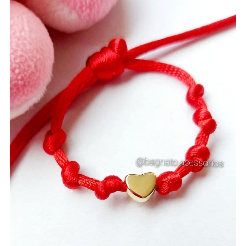 Pulseira Kabbalah 7 nós para bebê  - com coração (folheado a ouro ou prata)