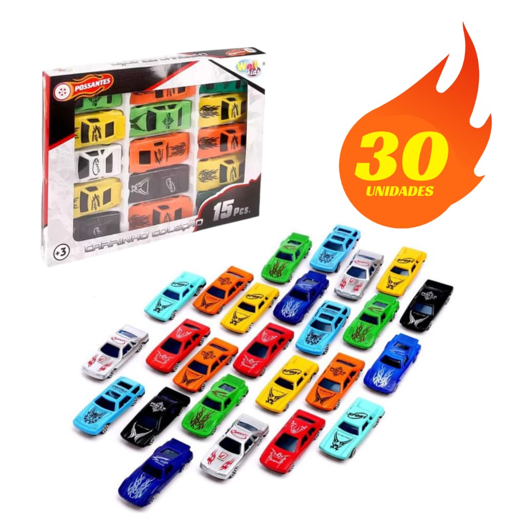 Kit Com 30  Unidades Carrinhos De Corrida Coleção de Carros de Brinquedo Infantil Criança para Meninos