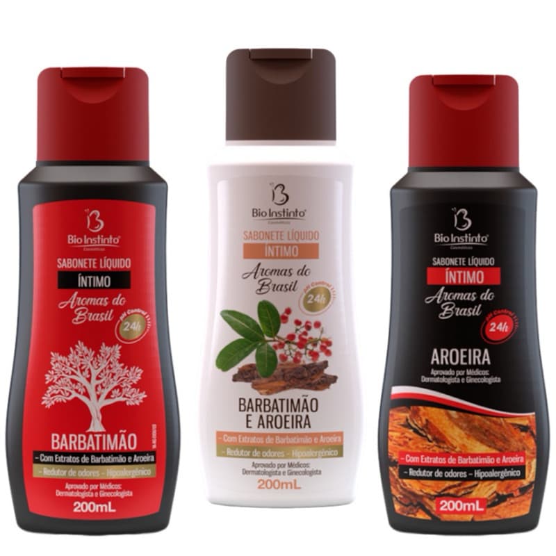 Kit com 3 Sabonetes Bio Instinto (1 Barb. c/ Aroera + 1 Barbatimão + 1 Aroeira