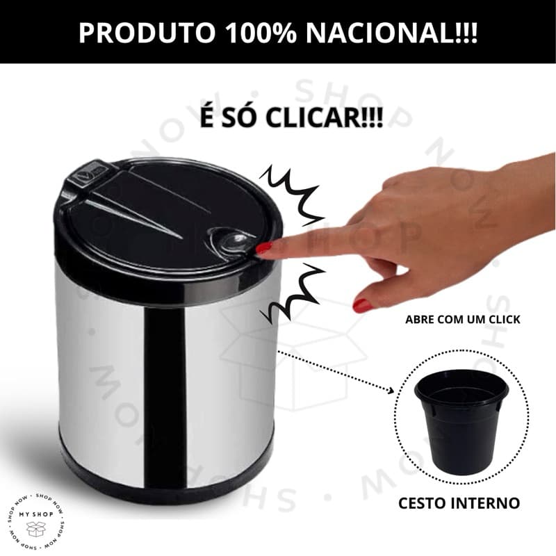 Lixeira de Pia Inox Com Tampa Click 2,5 Litros Cozinha