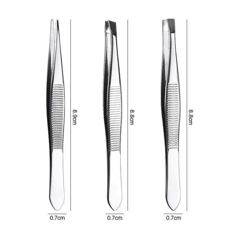 KIT COM 3 PINÇAS EM AÇO INOXIDÁVEL PARA DESIGN DE SOBRANCELHAS, REMOÇÃO DE PELOS, SOBRANCELHAS