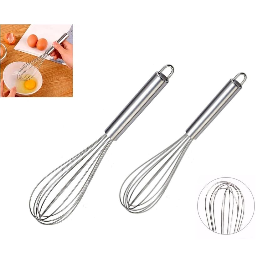 Fouet Batedor de Ovos 26cm 31cm p/ Chantilly Cremes em Aço Inox p/ Cozinha Confeitaria