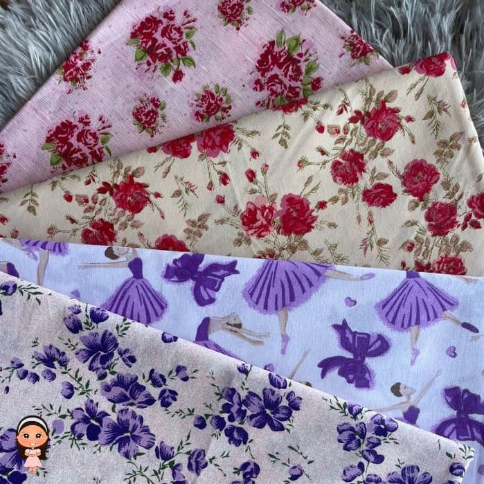 Tecido Tricoline 100% Algodão 1,50 de Largura, Artesanato, Bailarina, Floral, Vestido Infantil,
