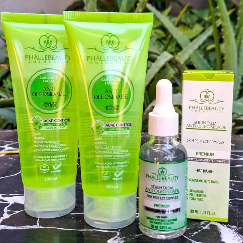Kit 2 Sabonetes + Sérum Facial Antioleosidade Phallebeauty Tratamento para Acne