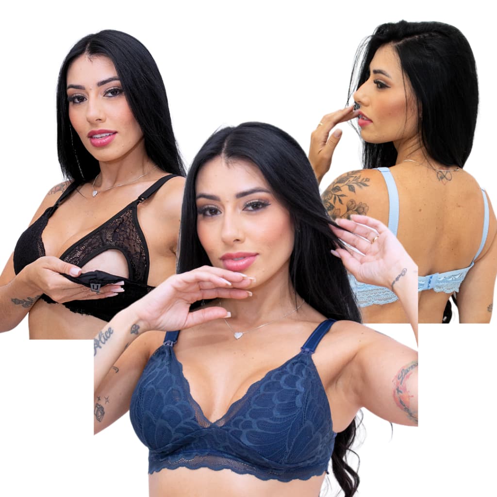 Kit 3 Sutiã de Amamentação Reforçado para Pós Parto Kit de Sutiã para Maternidade Lactantes