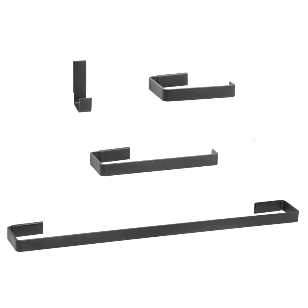 Kit Acessórios Para Banheiro Inox Quadrado 4 Peças Luxo Preto Fosco Black