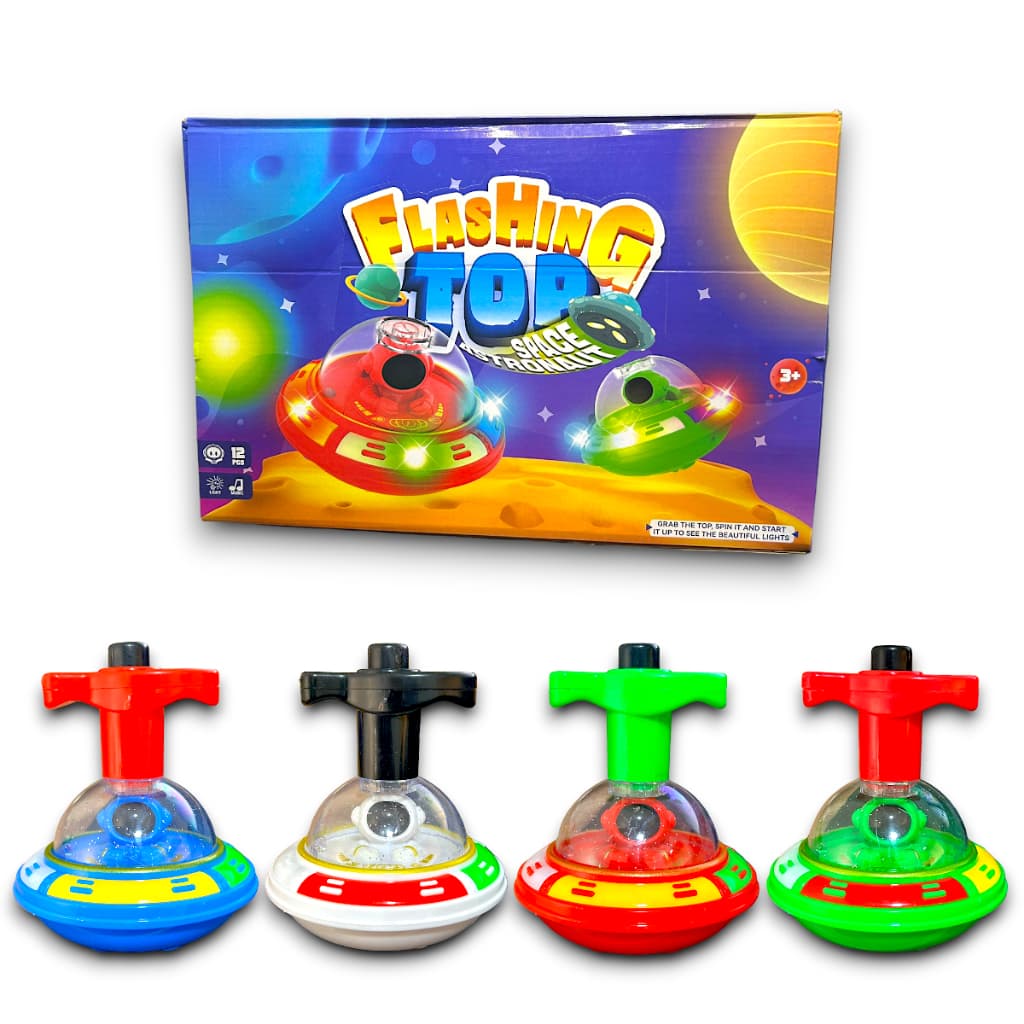 Pião Musical Astronauta Luminoso Com Lançador Automático Luz e Som Brinquedo