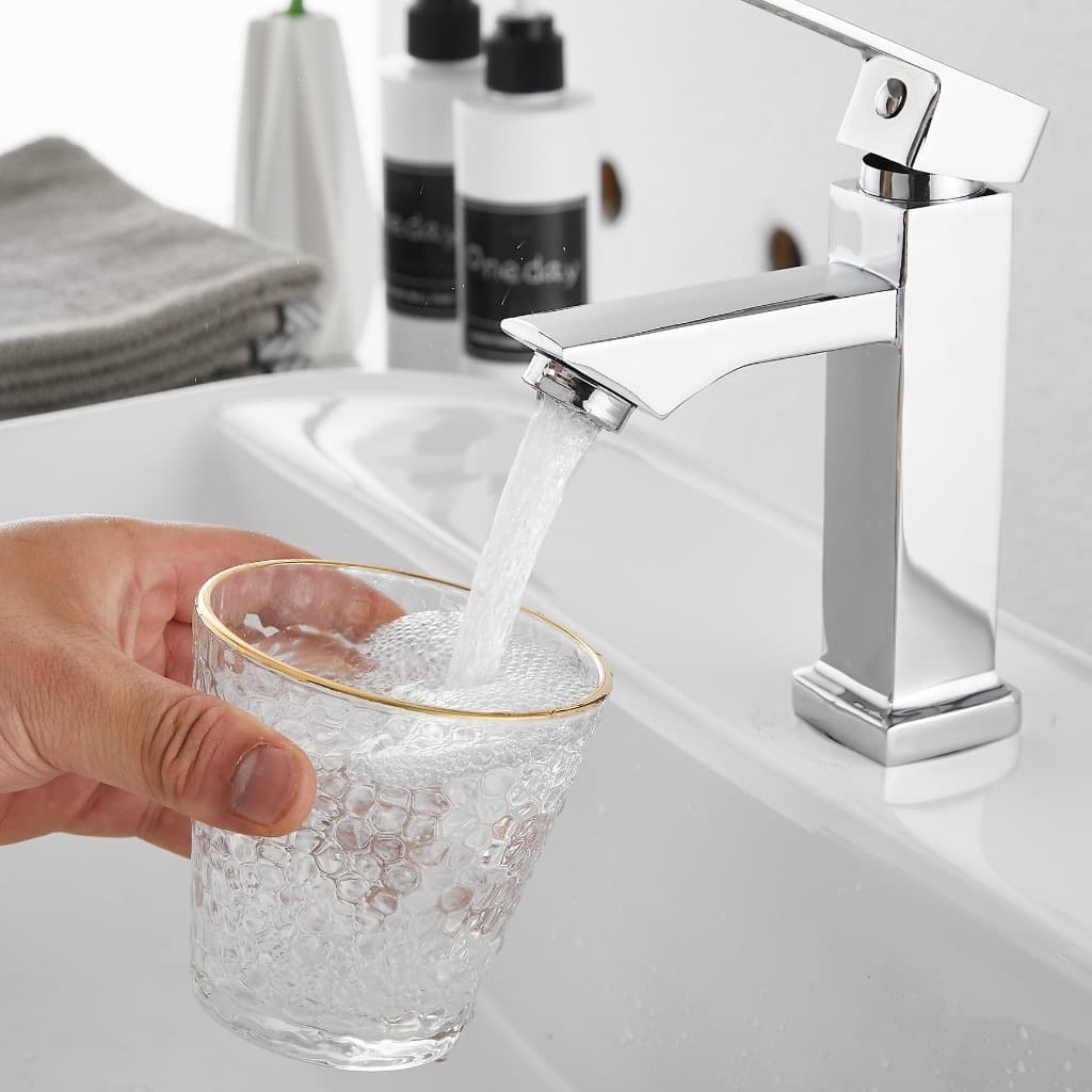 Torneira de Lavabo / Banheiro Prata Luxo Metal Moderna 1/2 Cuba Fosco Inox Quadrada