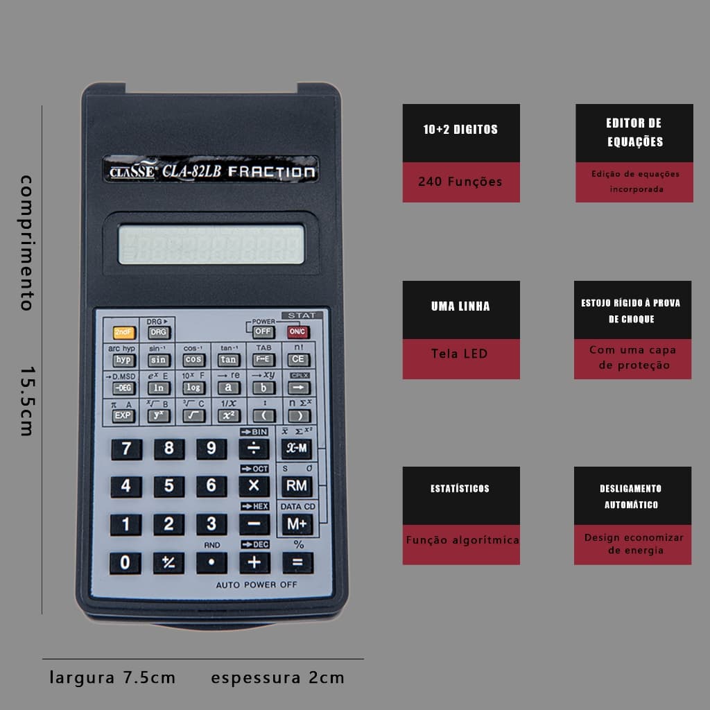 Calculadora Cientifica Digital 12 Dígitos 2 Linhas 240 Funções Portátil Com Capa Protetora Multifunção Calculador 1108