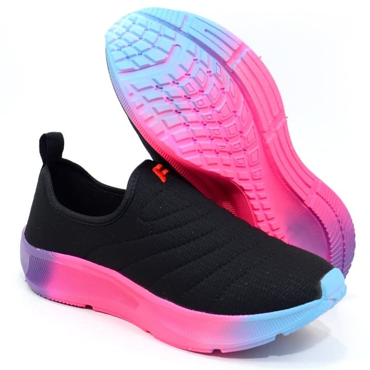 Tenis colorido enfiar o pé calce fácil sem cadarço slip on menina feminino