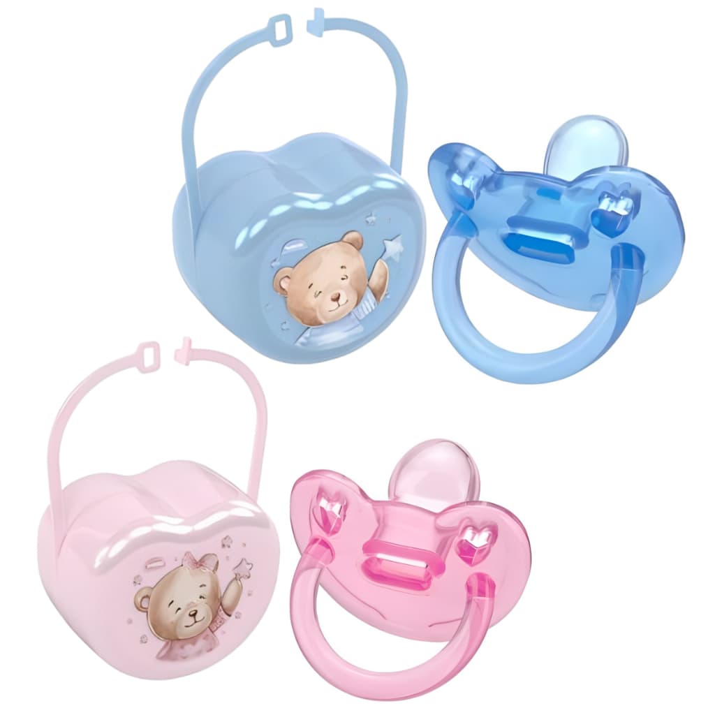 Kit Chupeta Kuka de 100% Silicone Ortodôntica e Porta Chupetas com Alça 0-6/+6 Meses