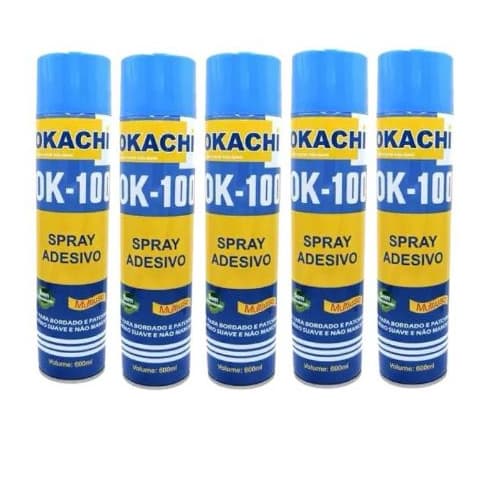 Kit com 5 Cola Okachi Spray Temporária Patchwork Bordados Tecidos - 600 ml