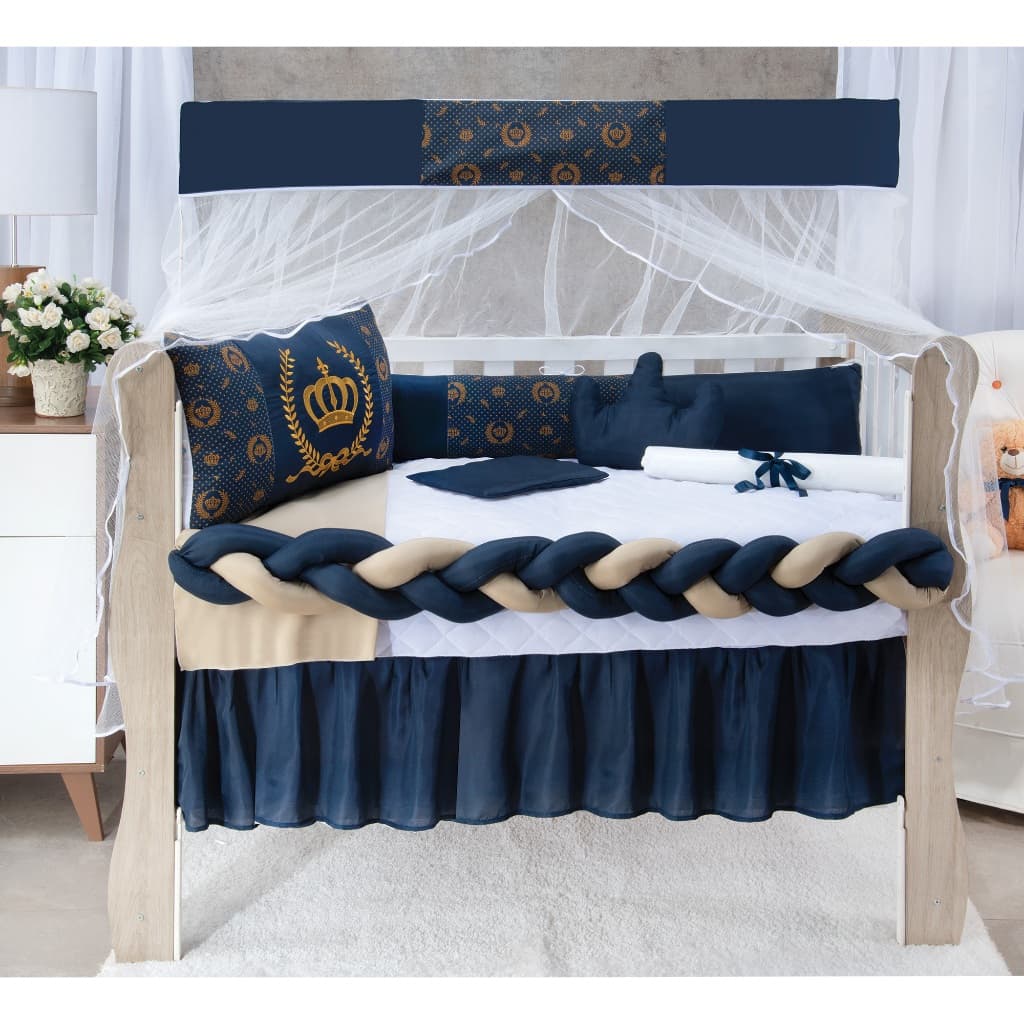 Kit Berço Americano 11 Peças Com Mosquiteiro e Trança Menino e Menina