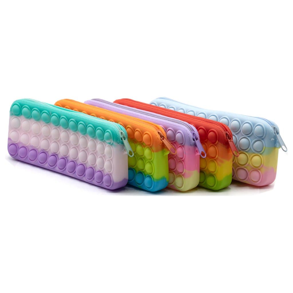 Estojo de Lápis e Caneta Bolsa Infantil Pop It Fidget Toy Silicone C/ Zíper
