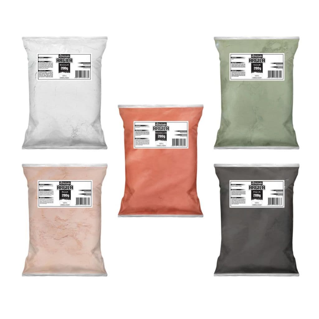 Kit 5 argilas 200g Daessencia (Branca, Verde, Rosa, Preta e Vermelha)