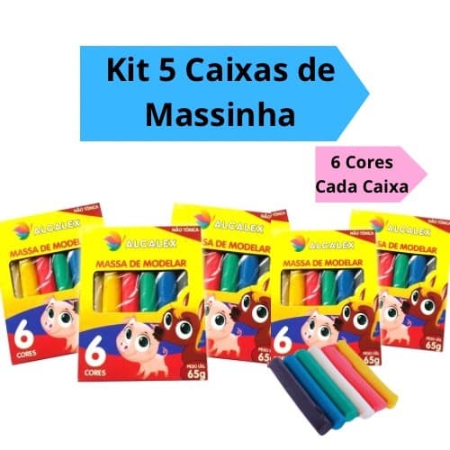 Kit 5 Caixas Massinha de Modelar com 6 Cores 65g Kit Festa Intantil Lembracinhas Alcalex