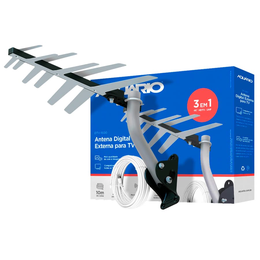 Antena Externa Hdtv Tv Digital Uhf 4k completa + cabo 10 m tv tubo e moderna