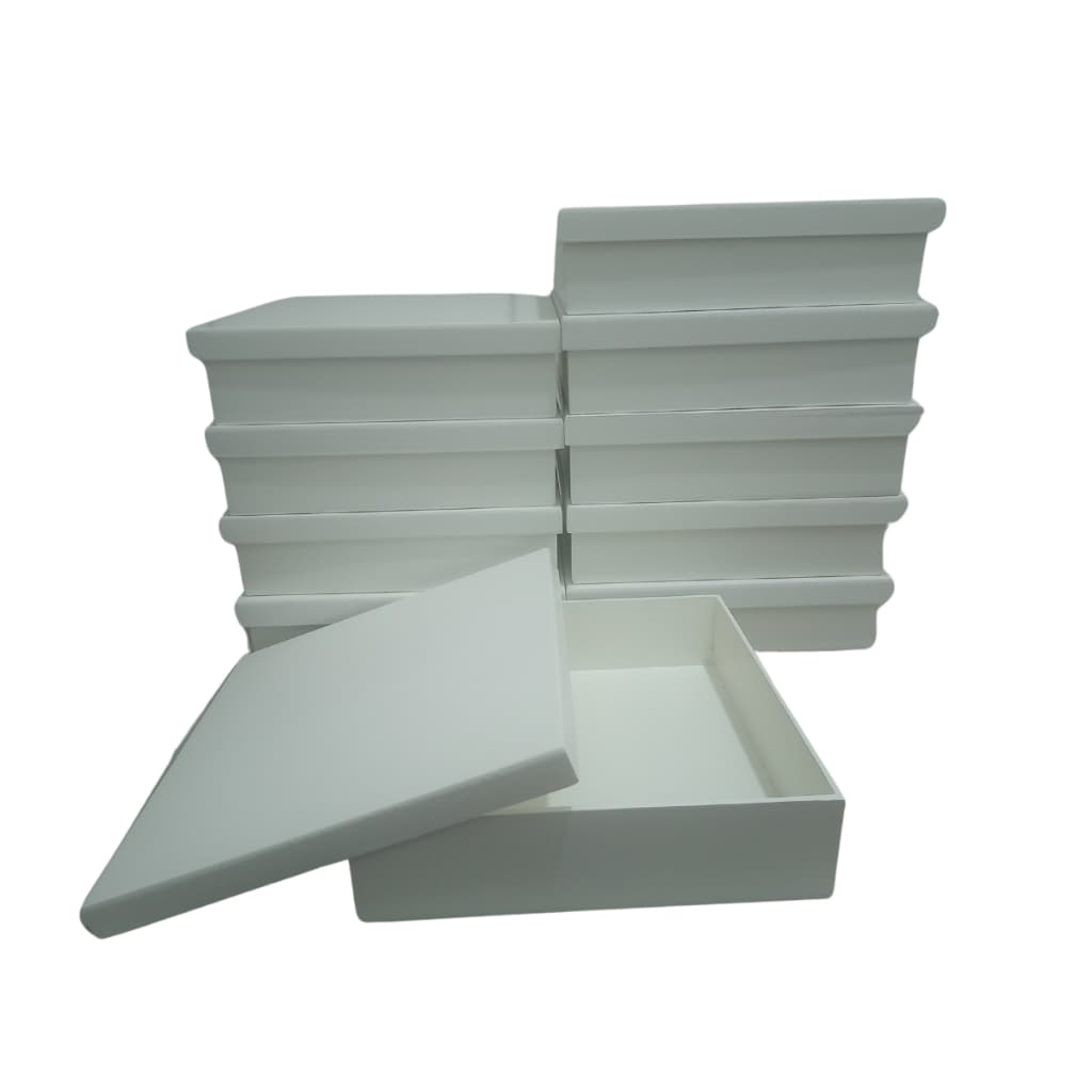 Kit Com 10 Caixas Tampa Sapato Em mdf 20x20x5 Lembrançinhas Pintadas De Branco