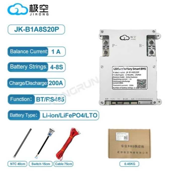 Bms Smart Jk balanceador ativo 1A  4s 12V a 8s a  24v  200ah A 350Ah  Li-íon LiFePO4 3.2v