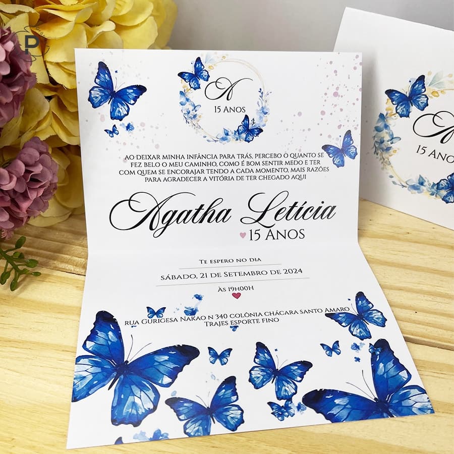 CONVITE BORBOLETA AZUL PERFEITO