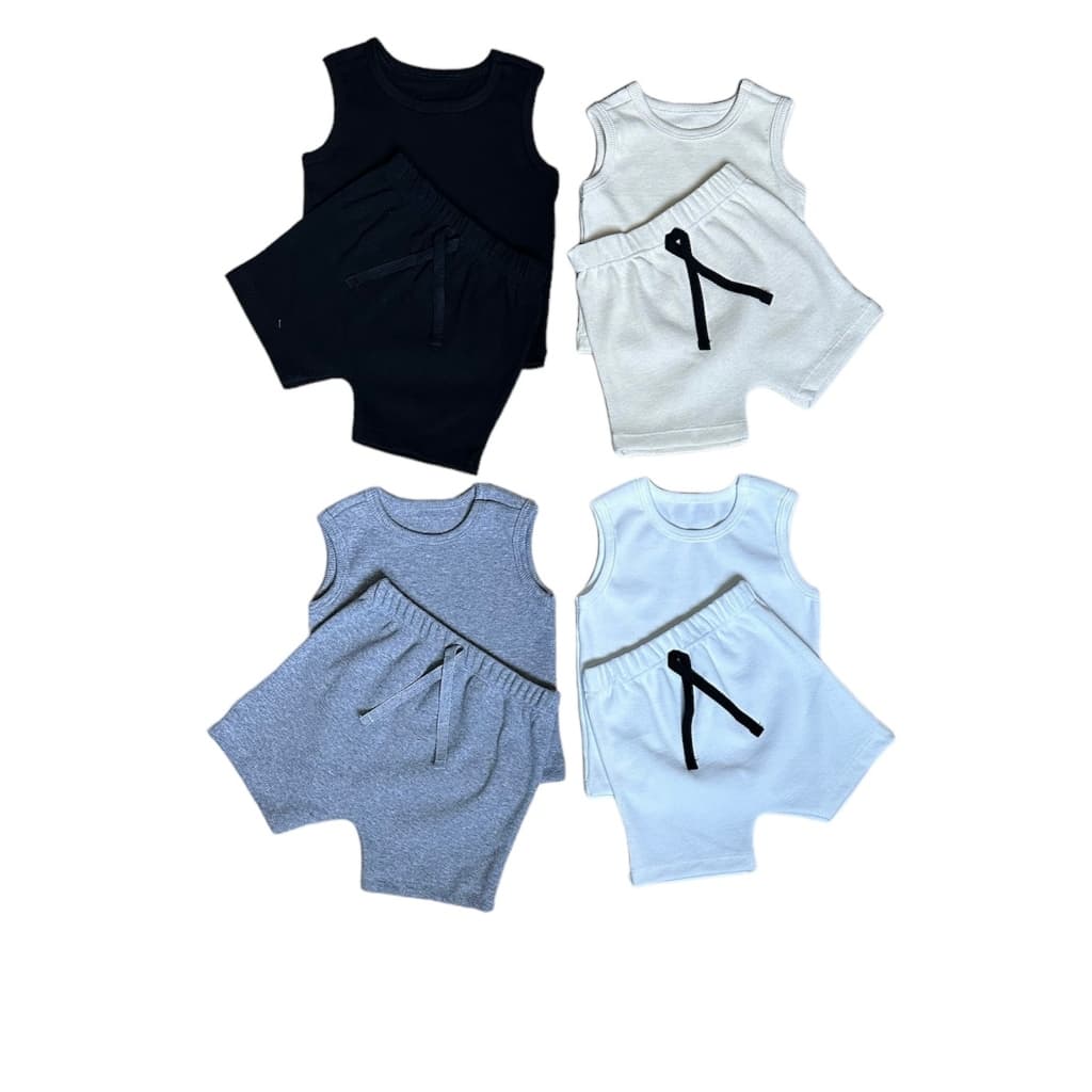 Kit 4 Peças Infantil Bebê Recém Nascido Ribana Canelada 2x1 Com 2 Shorts e 2 Regatinhas de Alta Qualidade Confortavél