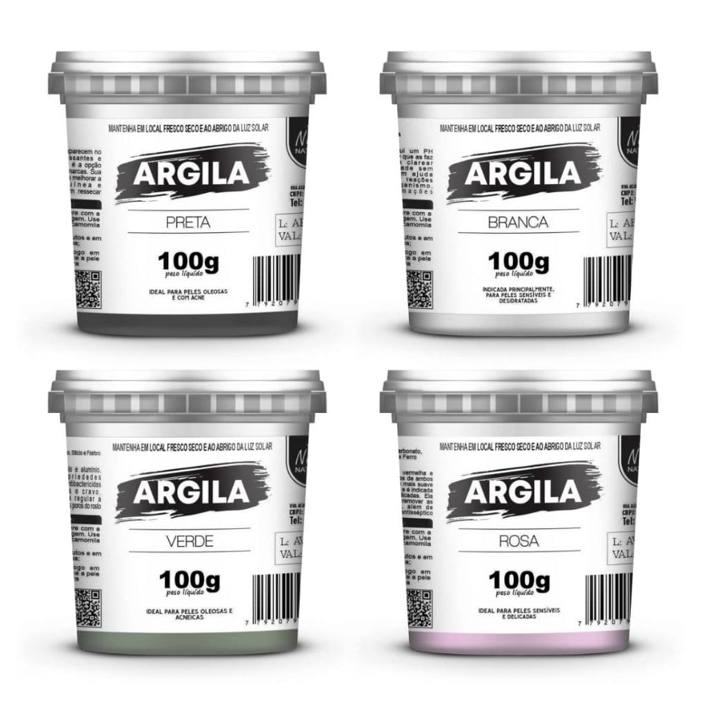 Kit 4 argilas SkinCare Máscara Facial 100g pote Navida (Branca, Verde, Rosa e Preta)