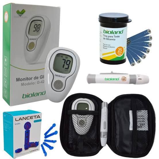 Kit Medidor de Glicose Modelo G425 Completo 75 Tiras + 25 Lancetas e Caneta Lancetadora - Bioland