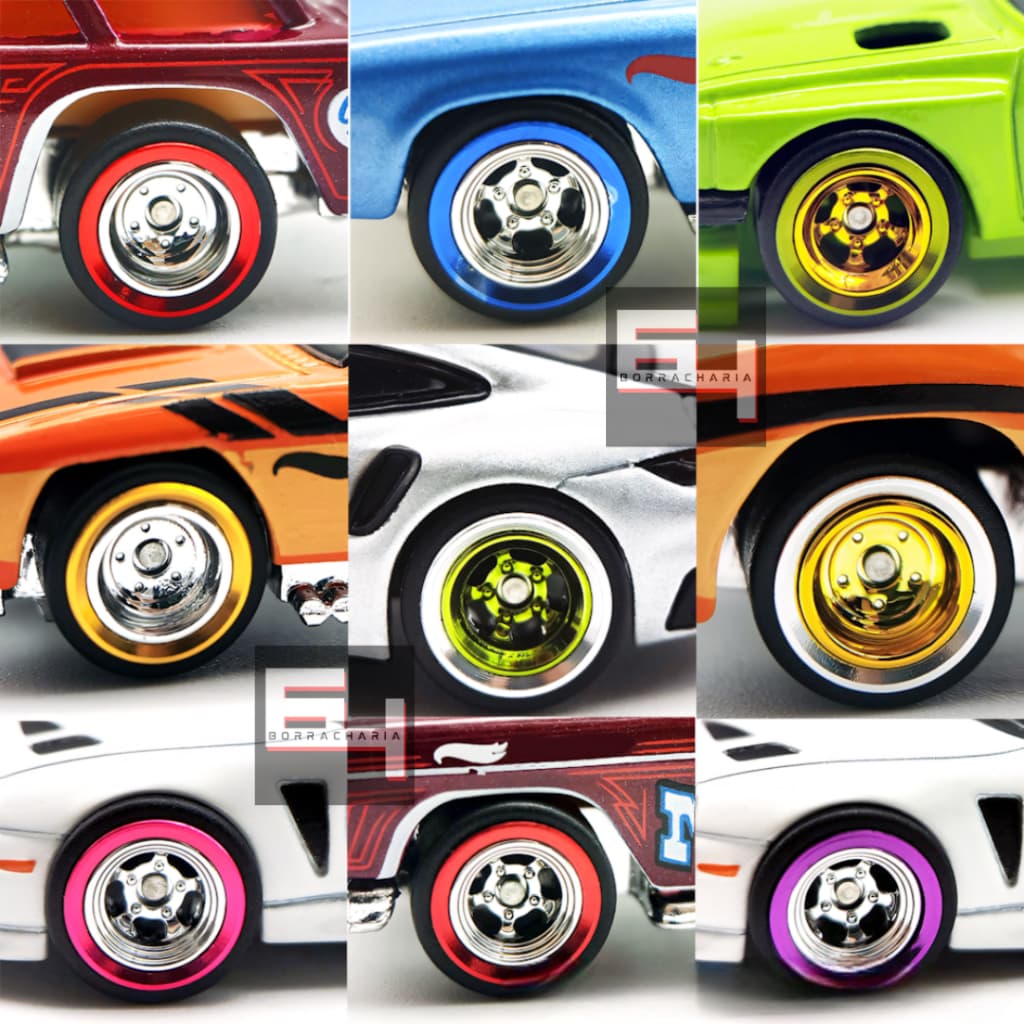 Jogo de Rodas Pneus de Borracha Hot Wheels 1/64 1:64 Custom Eixo Móvel e Fixo, Estilo BNDS, Carlomo