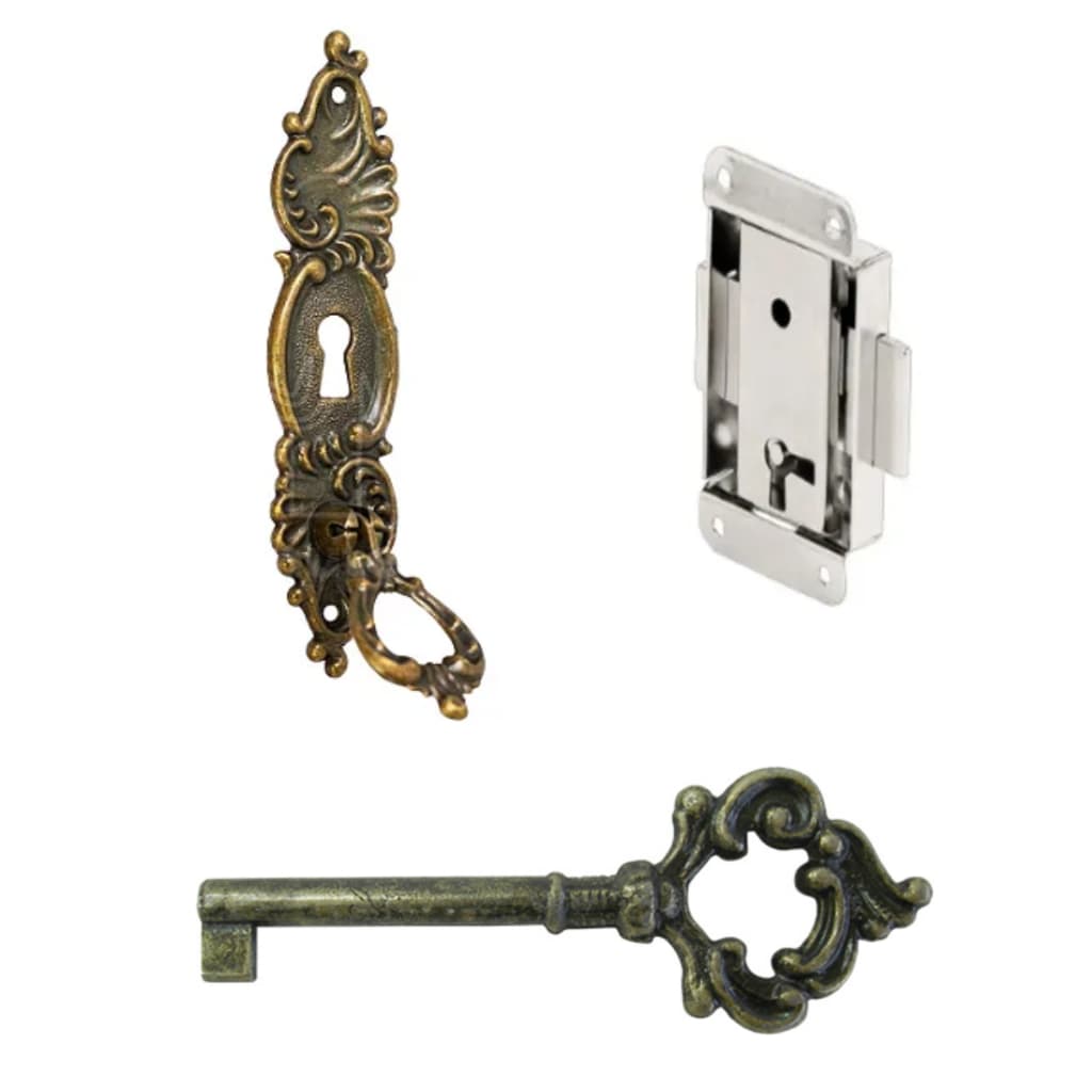 Kit Fechadura De Embutir Chave Antiga Guarda Roupa Armario