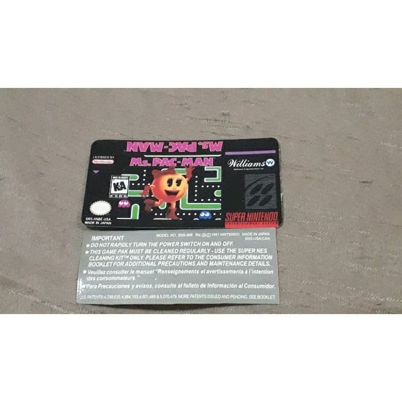 Label Frontal + Traseiro Ms.Pac-Man P/ Super Nintendo Aproveite!