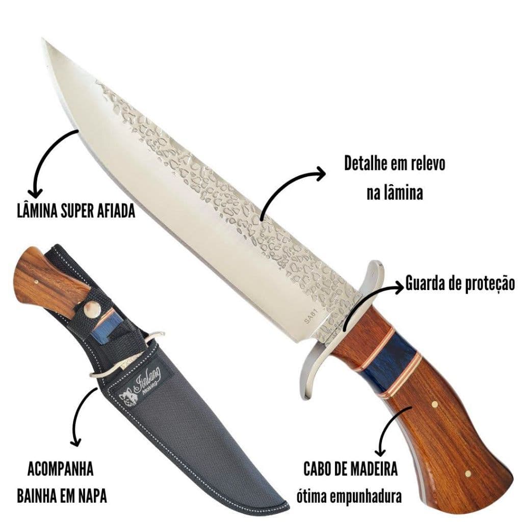 Faca Churrasco Cabo Trabalhado Com Bainha Super Afiada 8 Polegadas
