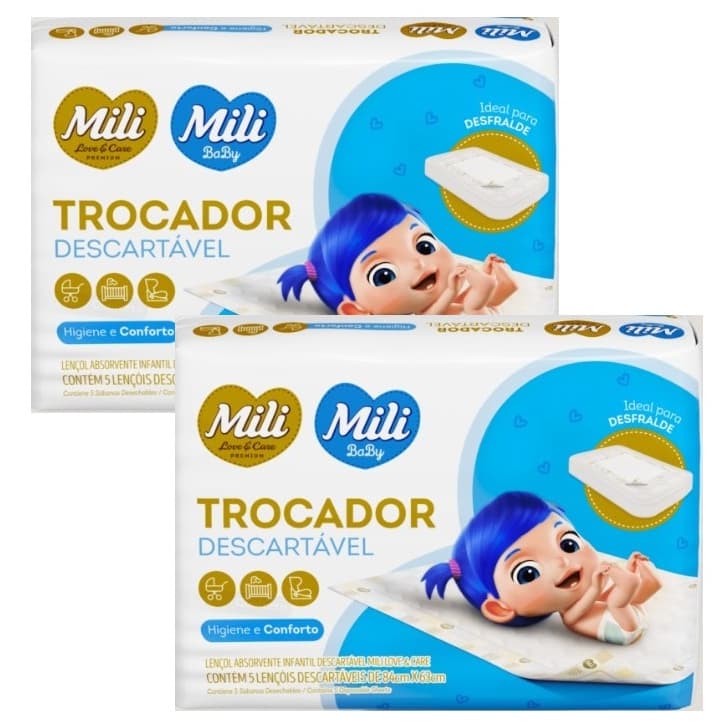 Kit 2 Pct Trocador Descartável Mili Love e Care Portátil Cômoda Berço Bebê 10 unidades